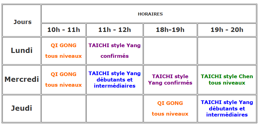 horaires taichi auch